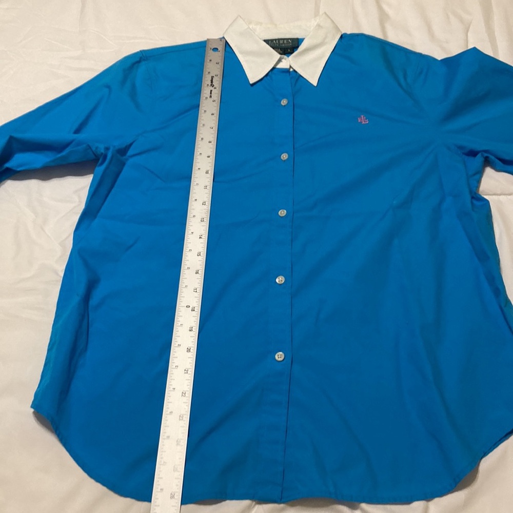 Womens Ralph Lauren VTG Turquoise Button-Down Shirt White Collar & Cuffs Size L - Picture 7 of 14